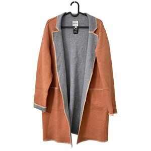 Nic Zoe Terracotta Embroidered Trim Sweater Duster Cardigan Womens Size Medium